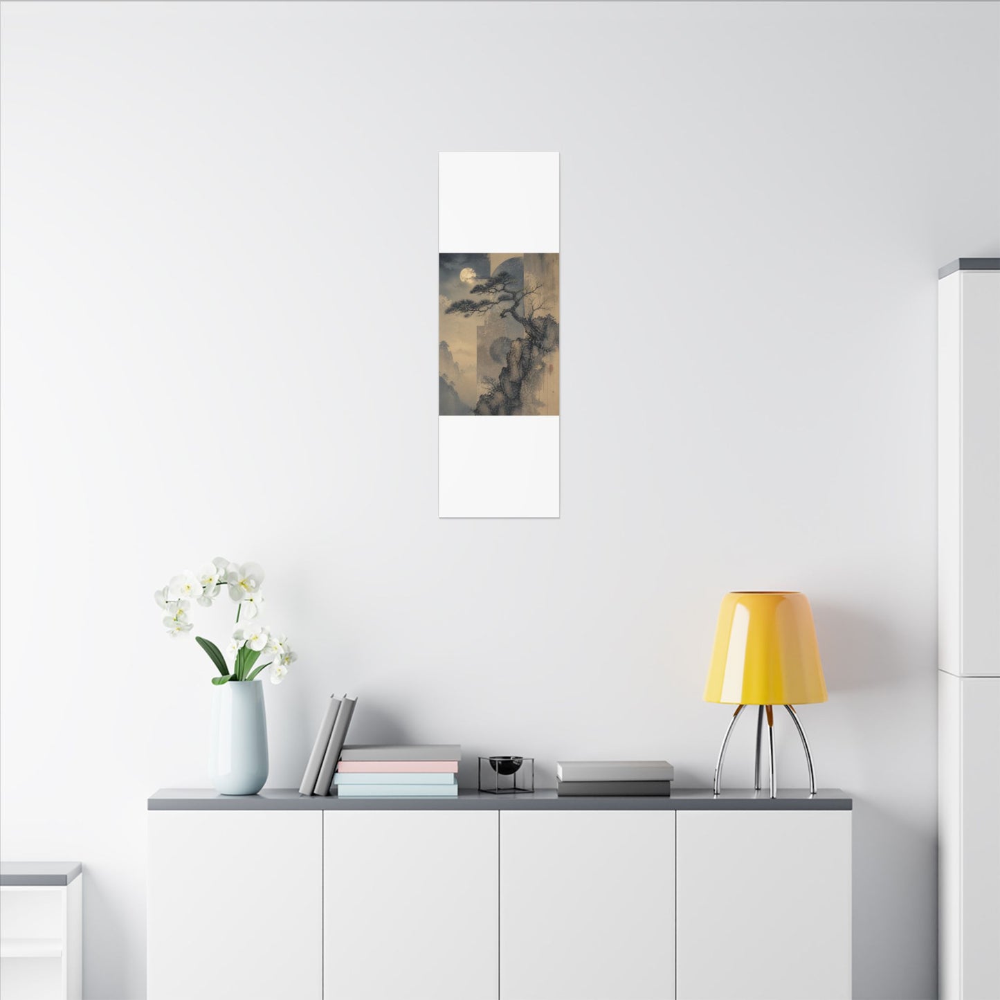 Japandi Pine Tree in Moonlight | Japanese Pattern Canvas Art
