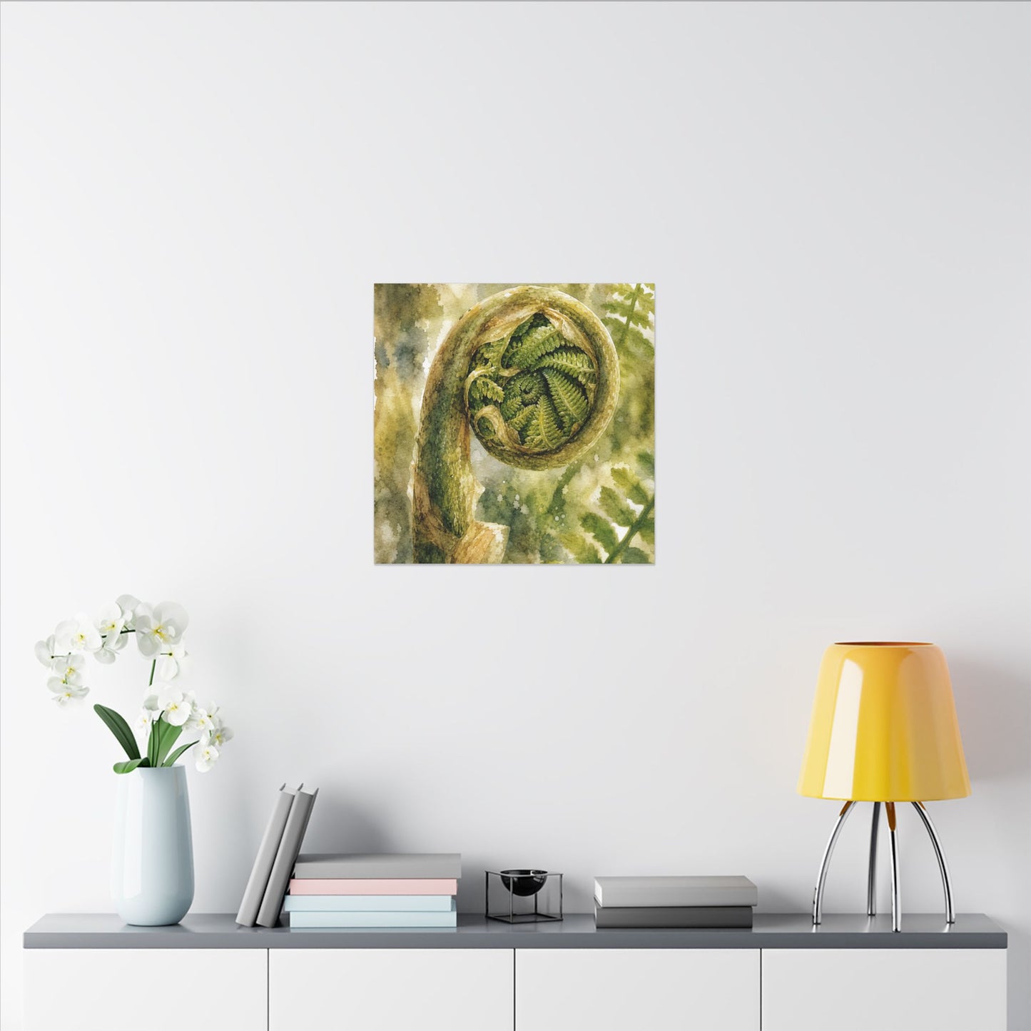 Japandi Fern Unfurling in Dappled | Watercolor Canvas Art