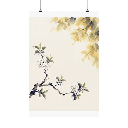 Zen Cherry Blossom in Golden Hour | Sumi E Wall Art Print Art Print