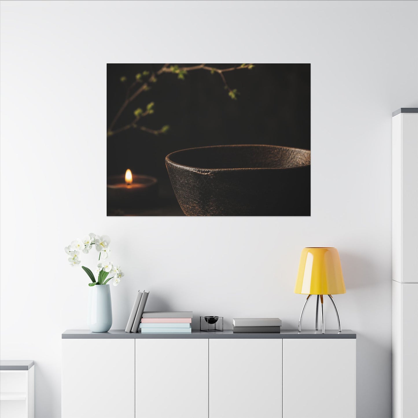 Moody Ceramic Bowl Canvas Art - Shadow Zen Dark Japandi
