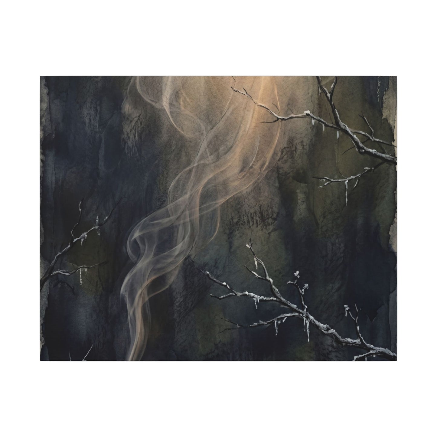 Incense Smoke Winter Canvas Art | Dark Japandi Moody Design