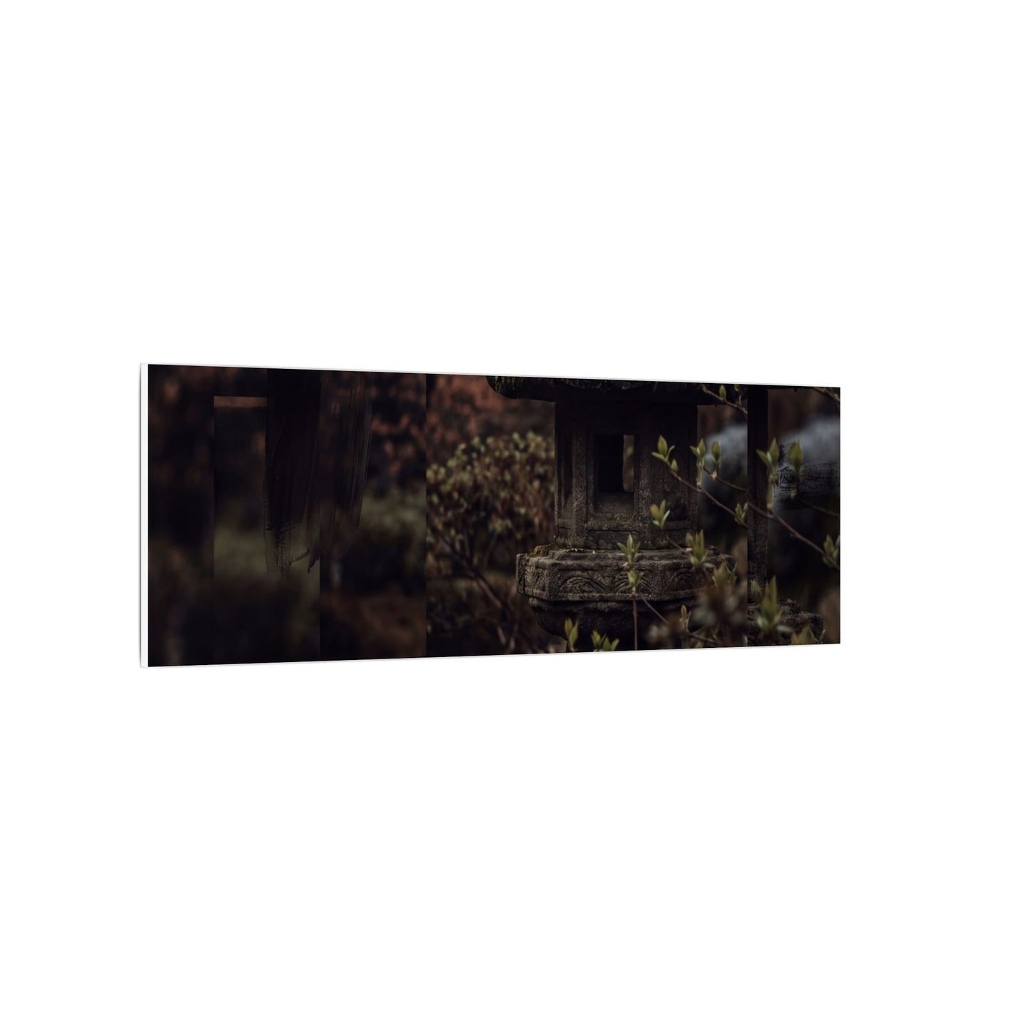 Stone Lantern Spring Canvas Art | Dark Japandi Bold Design