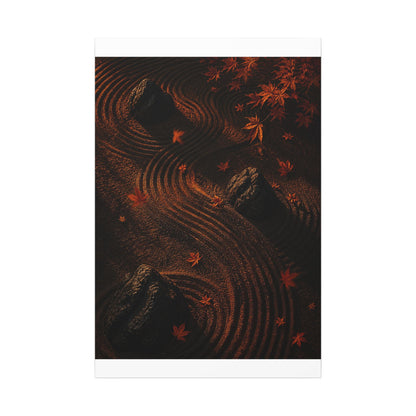 Dark Japandi Rock Garden in Golden Hour | Charcoal Ink Canvas Art
