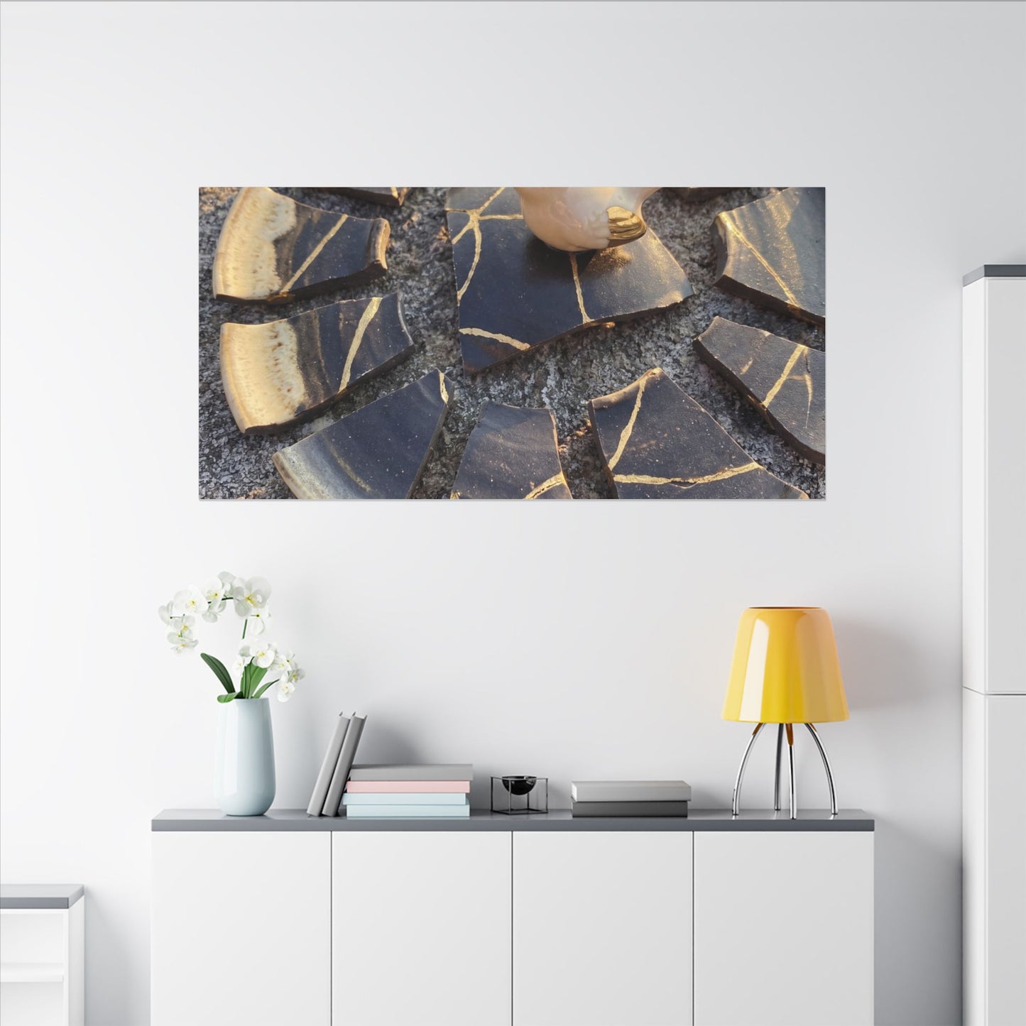 Golden Hour Broken Pottery Canvas Art - Kintsugi Datsuzoku