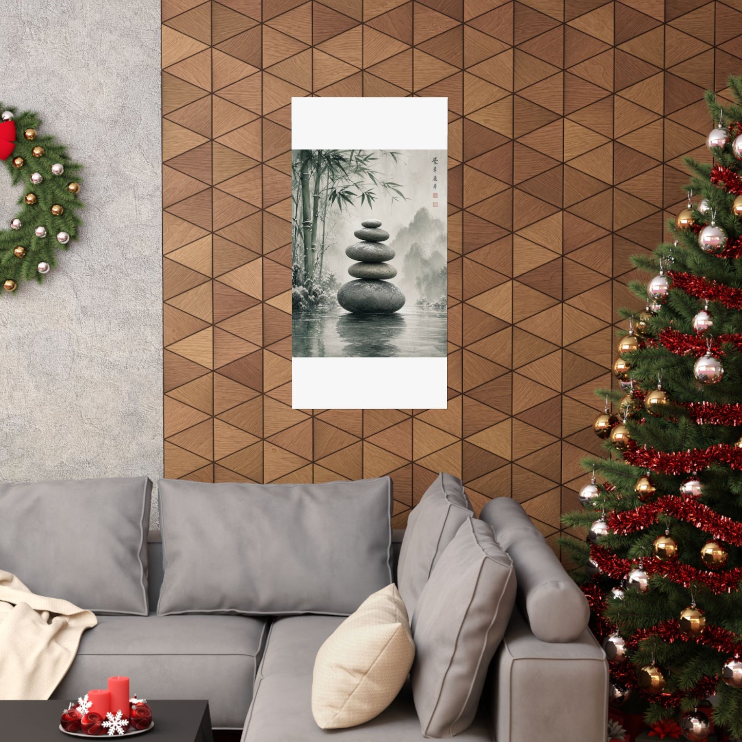 River Stones Sumi E Wall Art Print | Tranquil Zen Art
