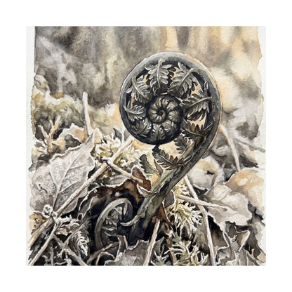 Japandi Fern Unfurling in Golden Hour | Watercolor Wall Art Print