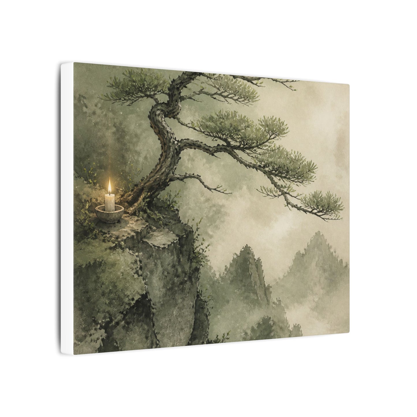Candlelight Pine Tree Canvas Art - Japandi Kanso