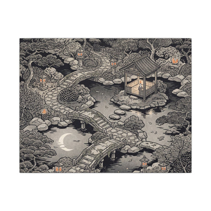 Moonlit Garden Ukiyo E Inspired Canvas Art | Serene Zen Art Art Print