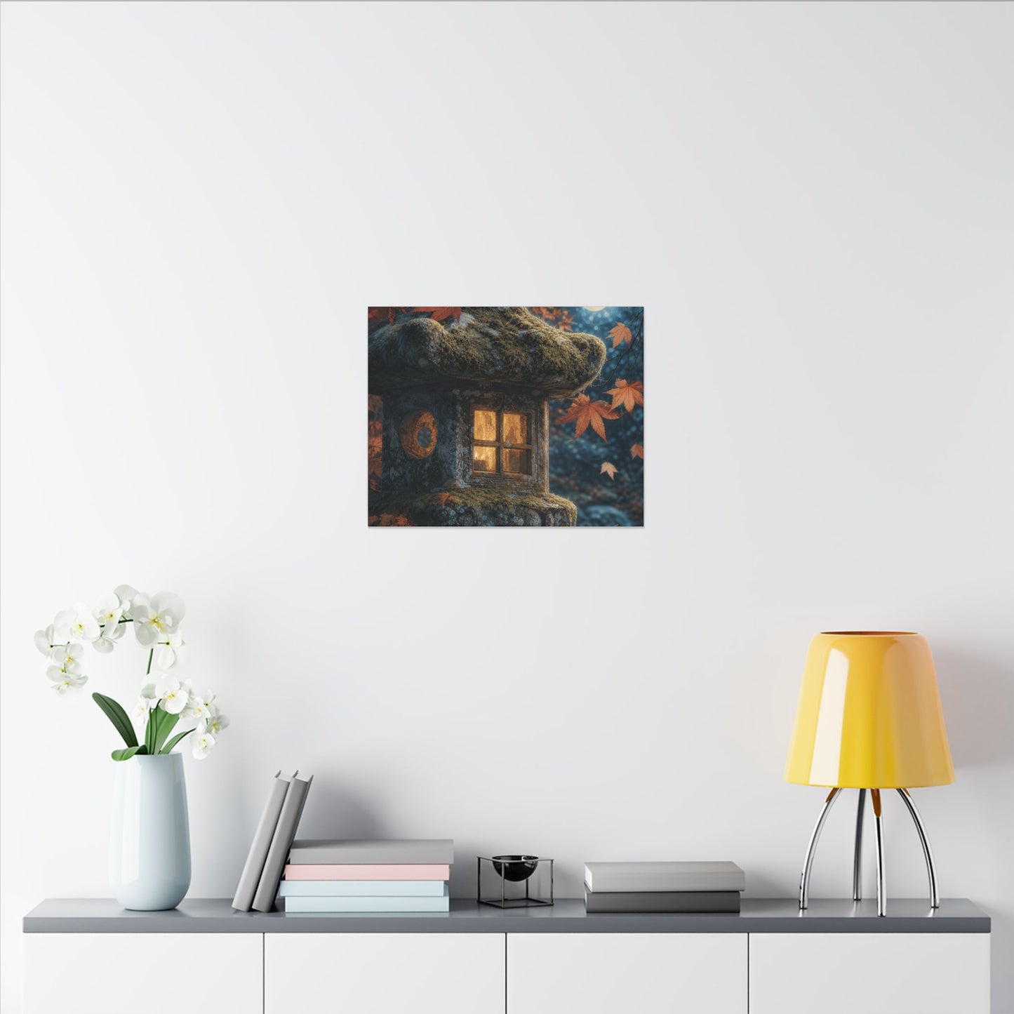 Autumn Stone Lantern Forest Whimsy Canvas Art | Earthy Decor