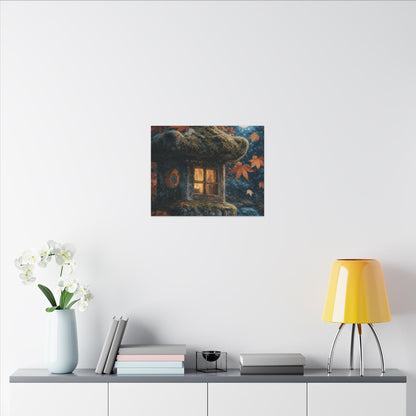 Autumn Stone Lantern Forest Whimsy Canvas Art | Earthy Decor