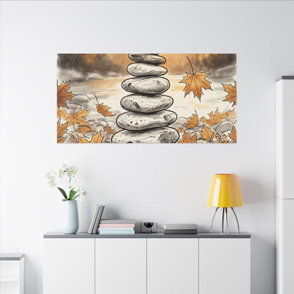 Earthy River Stones Canvas Art - Minimal Line Japandi