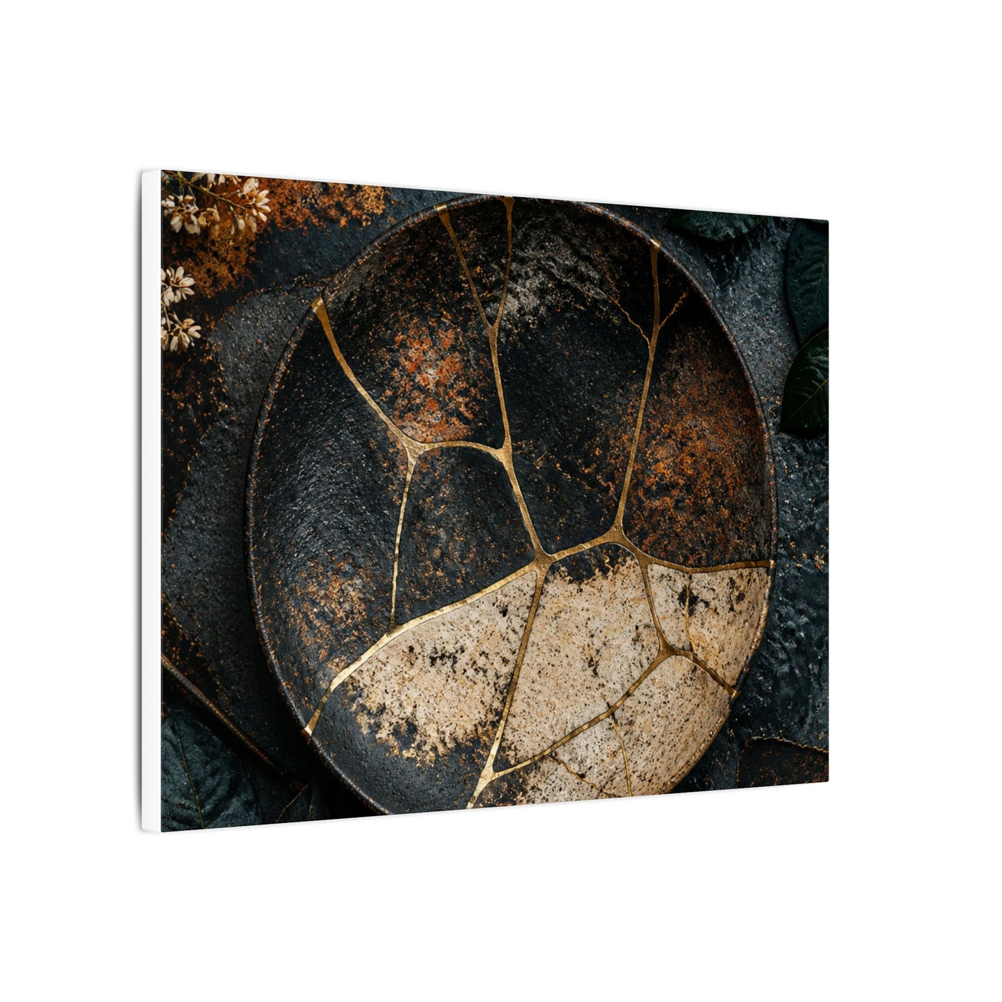 Kintsugi Rust Patina in Dawn | Gold Repair Canvas Art