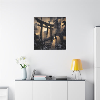 Winter Torii Gate Moody Minimal Canvas Art | Bold Decor