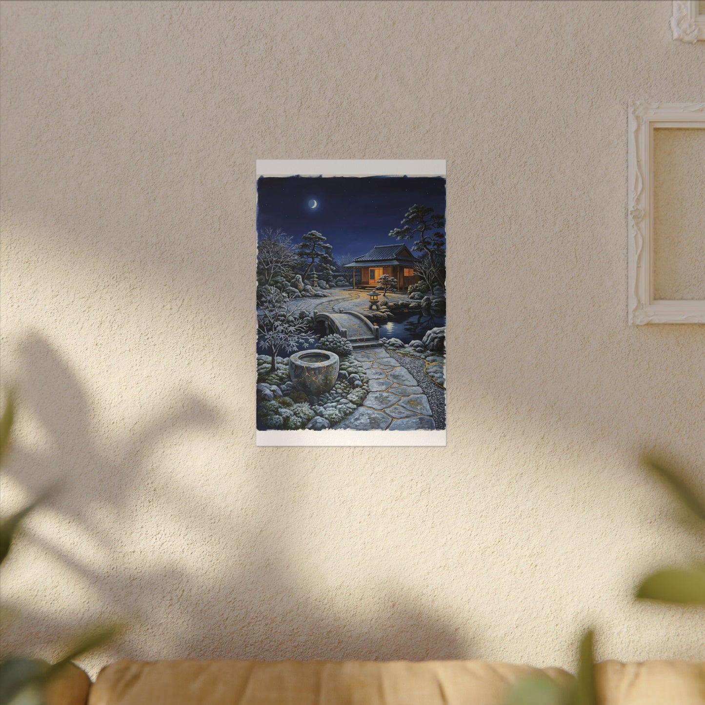 Moonlit Garden Winter Canvas Art | Kintsugi Artful Design