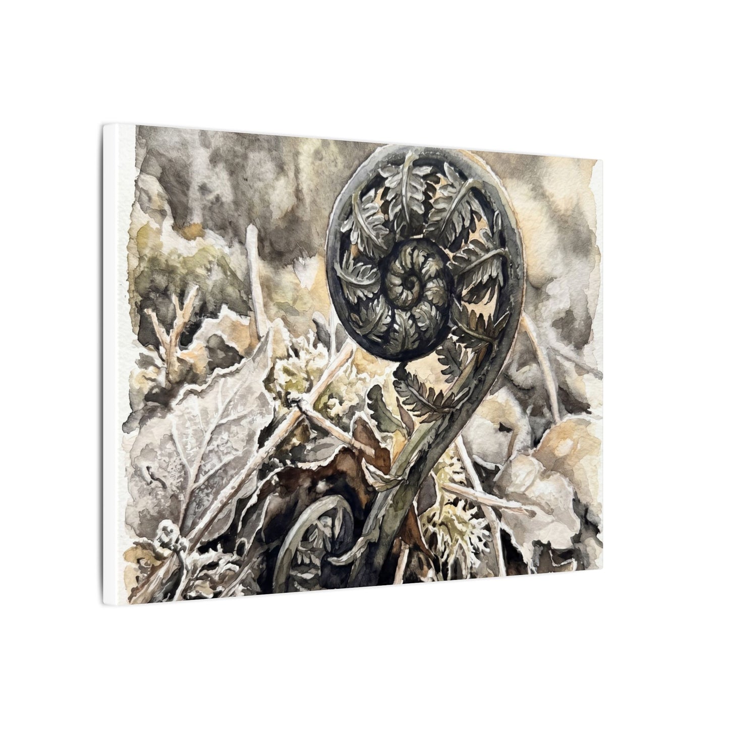 Japandi Fern Unfurling in Golden Hour | Watercolor Canvas Art