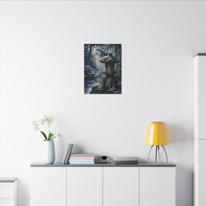Zen Stone Lantern in Dappled | Sumi E Canvas Art