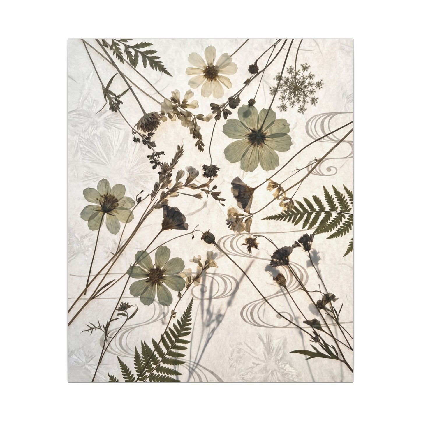 Japandi Dried Flowers in Golden Hour | Japanese Pattern Canvas Art