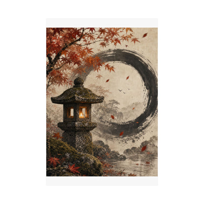 Autumn Stone Lantern Enso Wall Art Print | Serene Decor