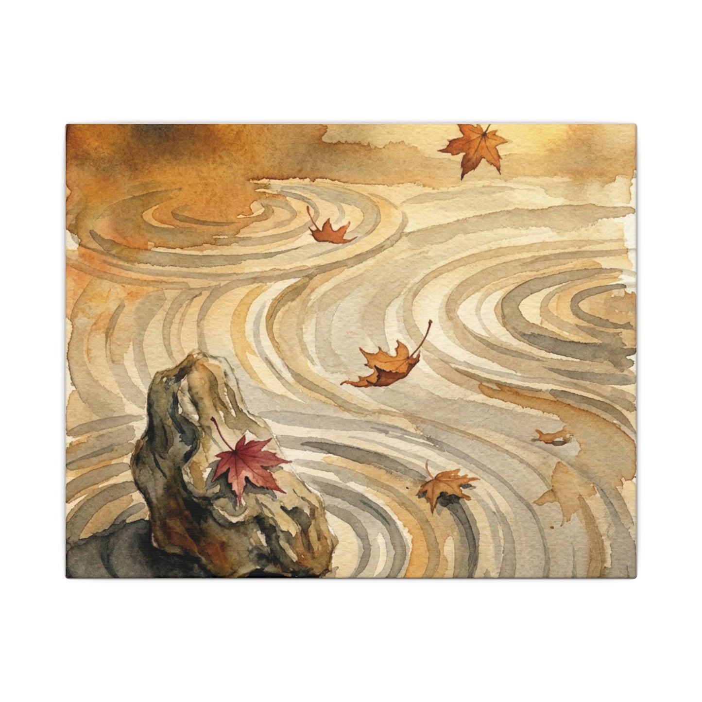 Autumn Rock Garden Watercolor Canvas Art | Neutral Decor