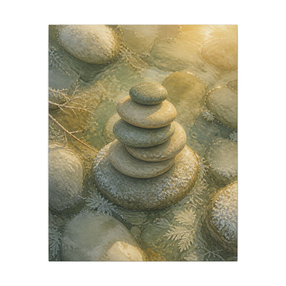 River Stones Watercolor Canvas Art | Elegant Japandi Art