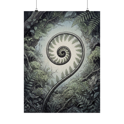 Contemplative Fern Unfurling Wall Art Print - Ukiyo E Inspired Zen Art Print