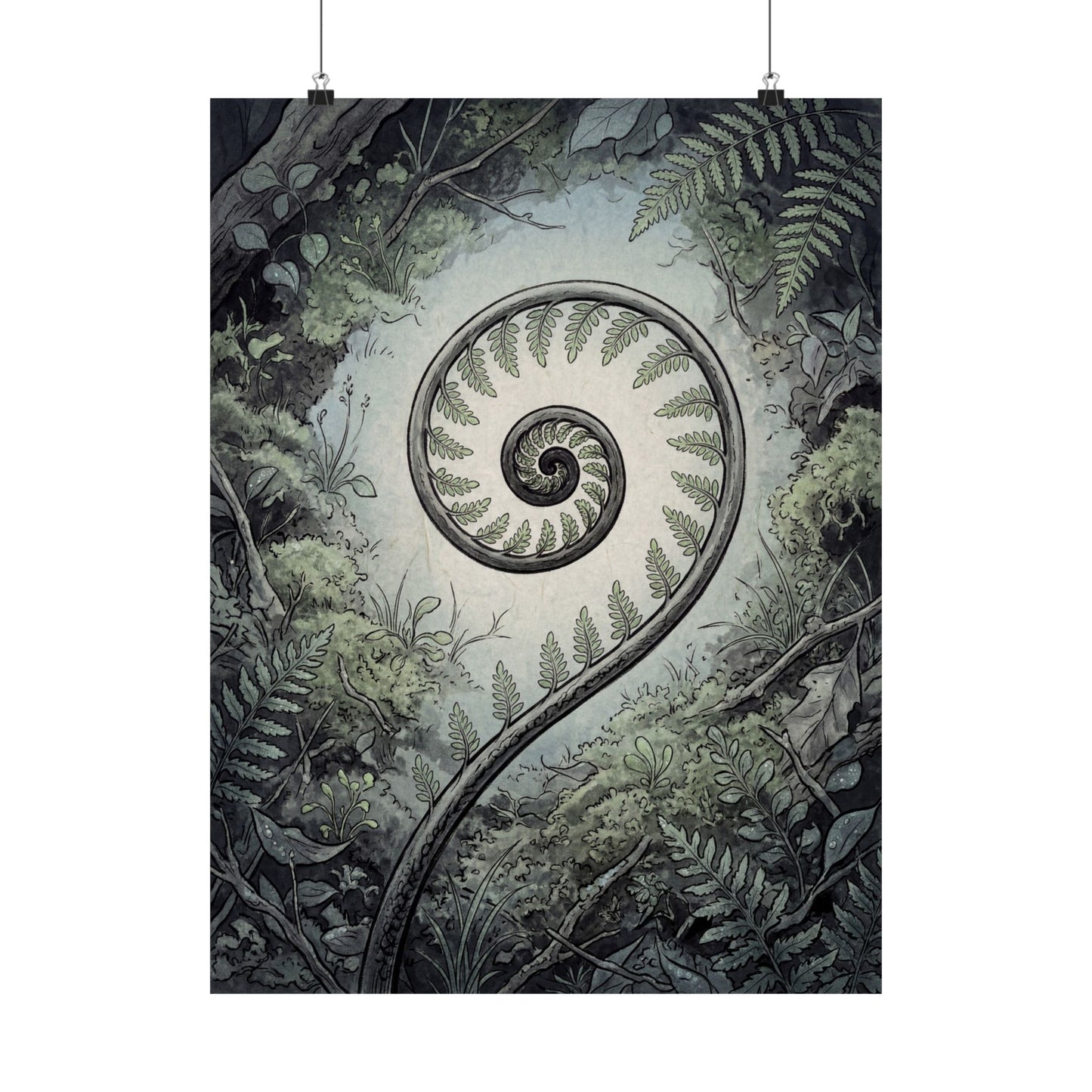 Fern Unfurling Ukiyo E Inspired Wall Art Print | Contemplative Zen Art Art Print