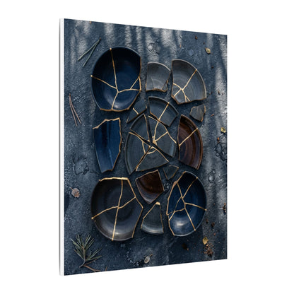 Dark Japandi Broken Pottery in Dappled | Shadow Zen Canvas Art