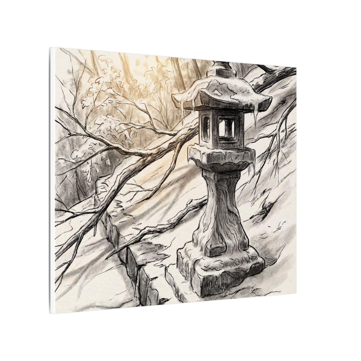 Golden Hour Stone Lantern Canvas Art - Japandi Kanso
