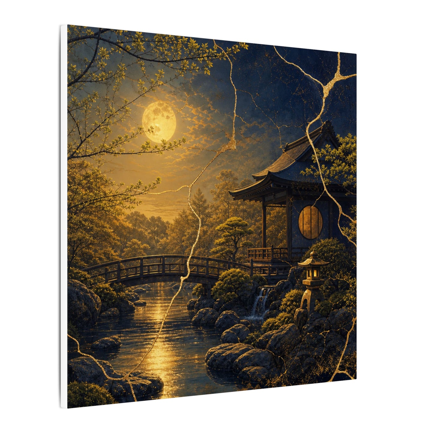 Spring Moonlit Garden Gold Vein Canvas Art | Resilient Decor