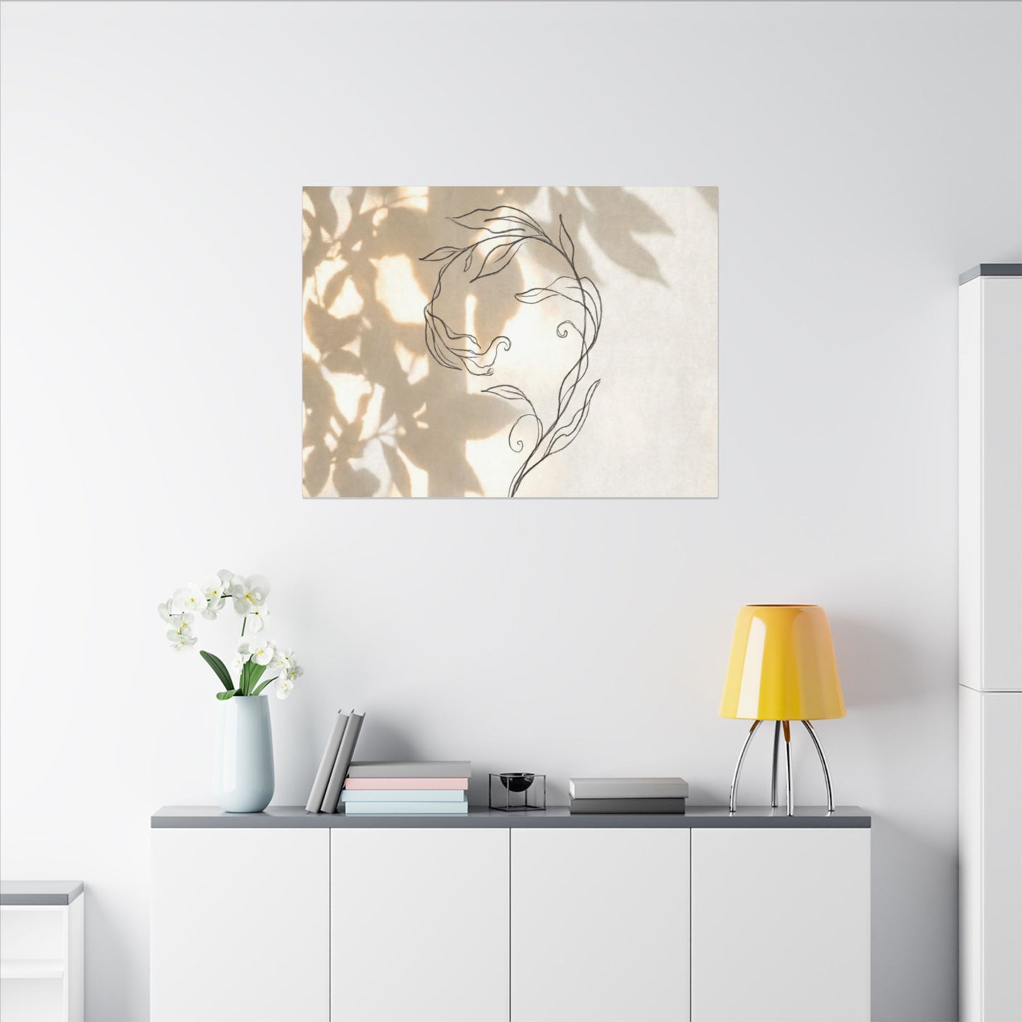 Warm Shoji Screen Canvas Art - Minimal Line Japandi