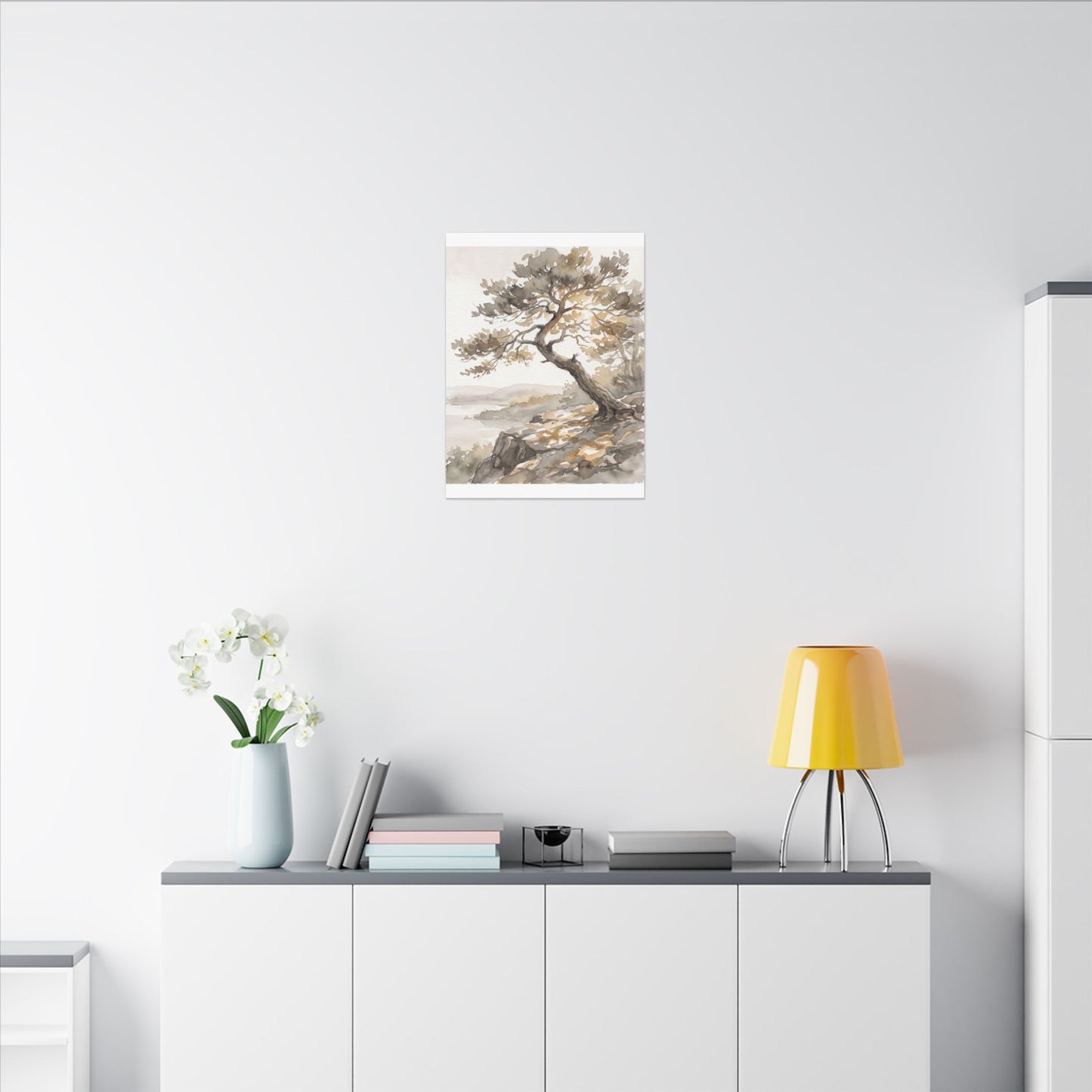 Pine Tree Watercolor Canvas Art | Elegant Japandi Art