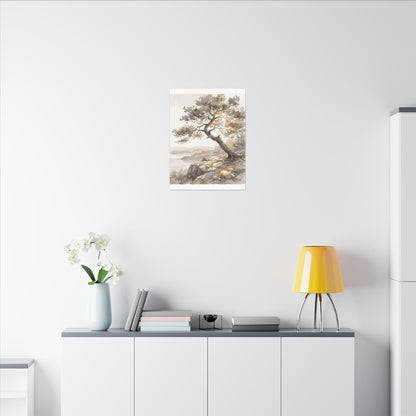 Pine Tree Watercolor Canvas Art | Elegant Japandi Art