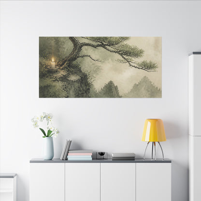 Candlelight Pine Tree Canvas Art - Japandi Kanso
