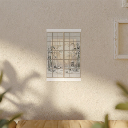 Winter Shoji Screen Sumi E Canvas Art | Tranquil Decor