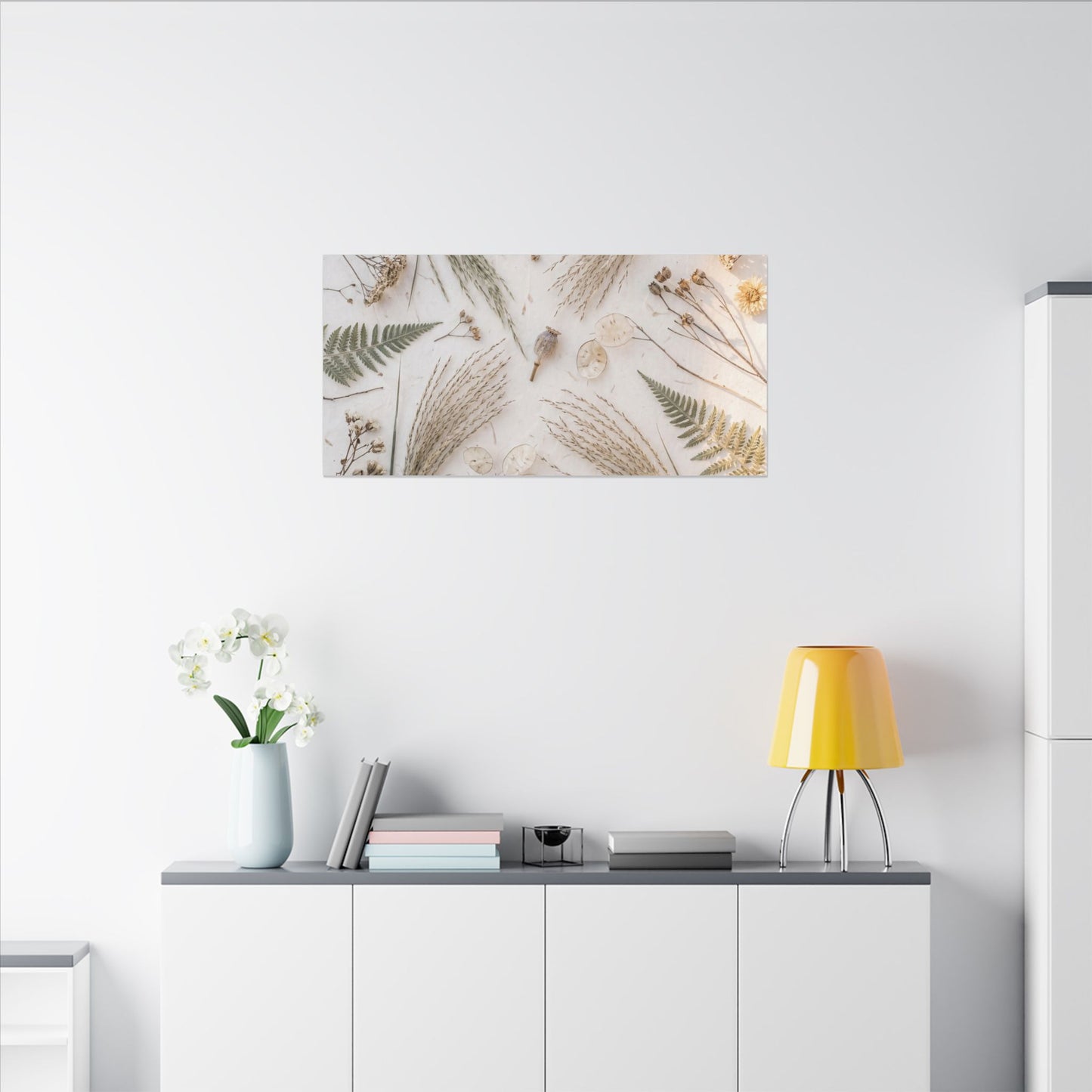 Elegant Dried Flowers Canvas Art - Japanese Pattern Japandi