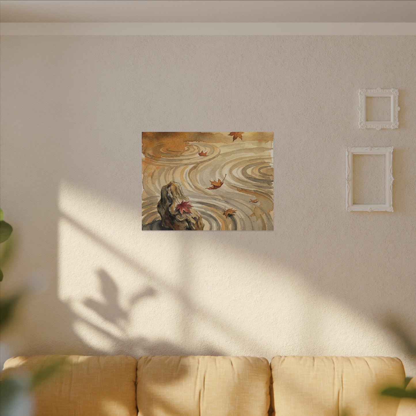 Autumn Rock Garden Watercolor Canvas Art | Neutral Decor
