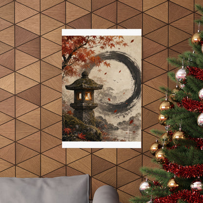 Autumn Stone Lantern Enso Wall Art Print | Serene Decor