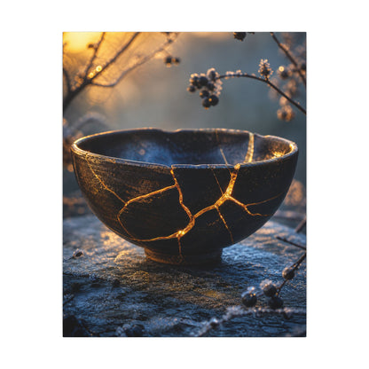 Ceramic Bowl Canvas Art | Winter Kintsugi Gold Repair Art