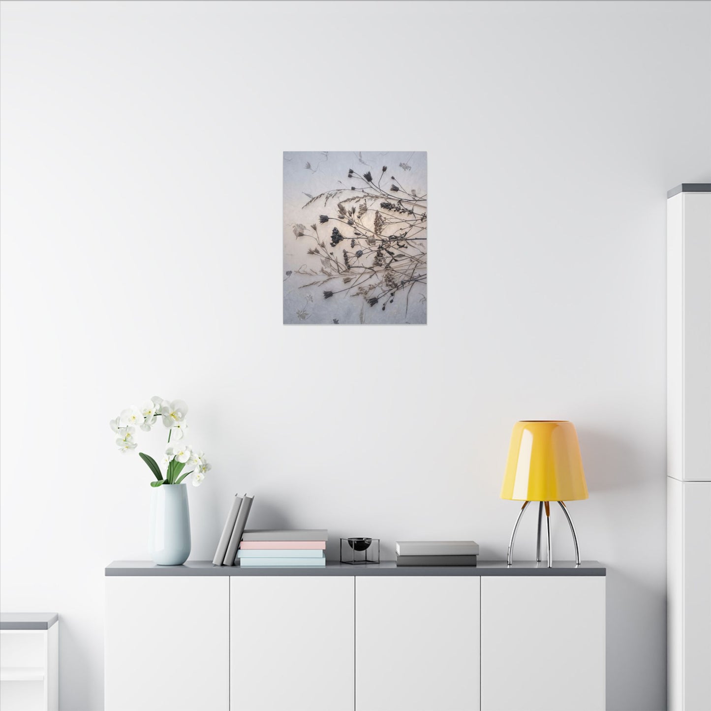 Elegant Dried Flowers Canvas Art - Japanese Pattern Japandi