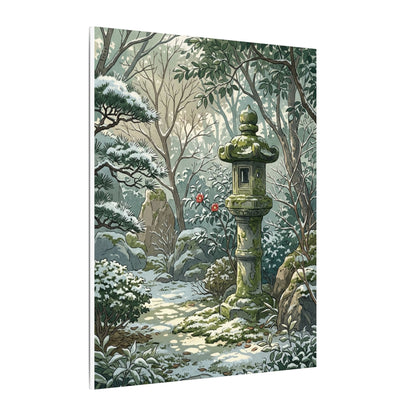 Stone Lantern Winter Canvas Art | Japandi Warm Design