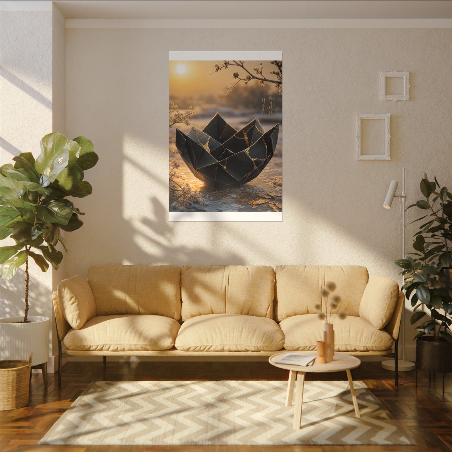 Kintsugi Paper Fold in Golden Hour | Gold Repair Canvas Art