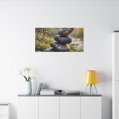 Spring River Stones Gold Repair Canvas Art | Healing Decor