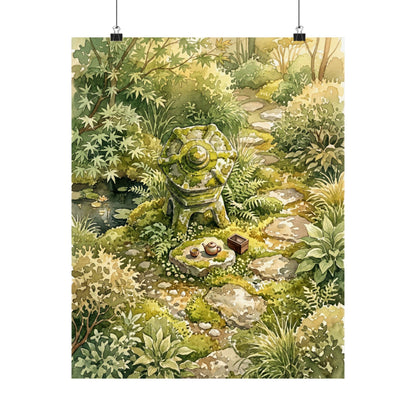 Japandi Stone Lantern in Golden Hour | Watercolor Wall Art Print