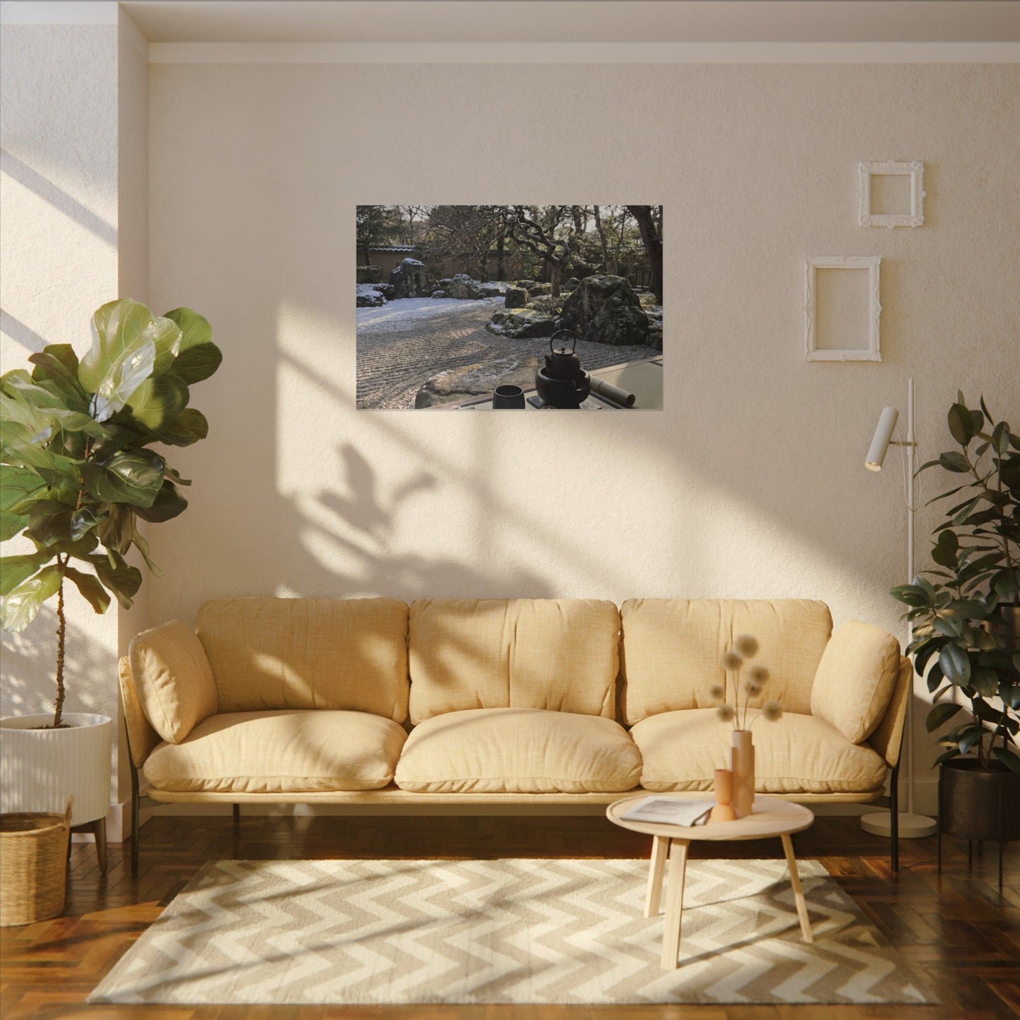 Winter Tea Ceremony Karesansui Canvas Art | Serene Decor