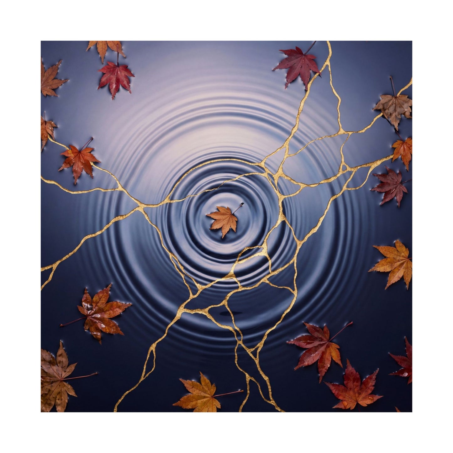 Water Ripple Autumn Wall Art Print | Kintsugi Healing Design
