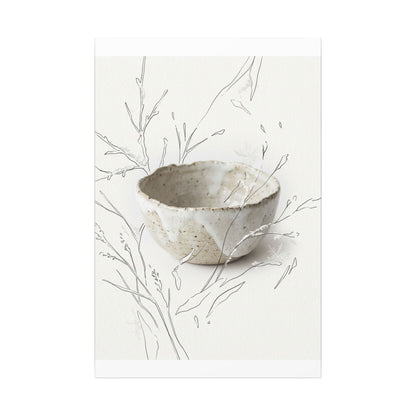 Neutral Ceramic Bowl Canvas Art - Minimal Line Japandi