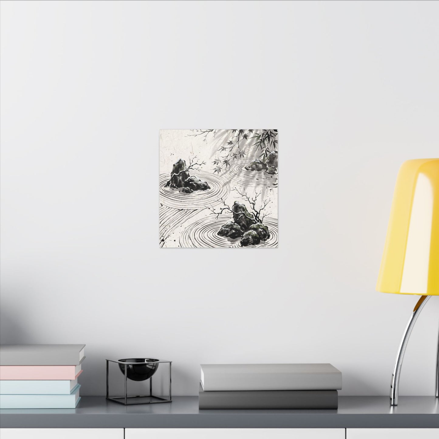 Rock Garden Canvas Art | Winter Zen Sumi E Art