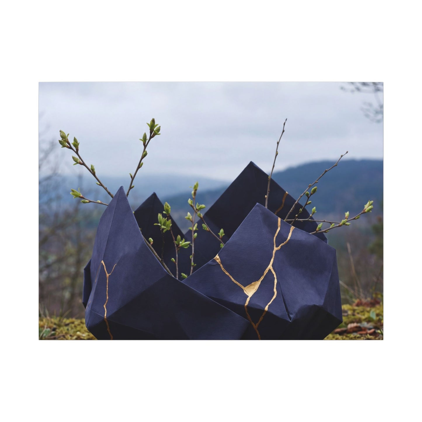Paper Fold Canvas Art | Spring Kintsugi Gold Repair Art