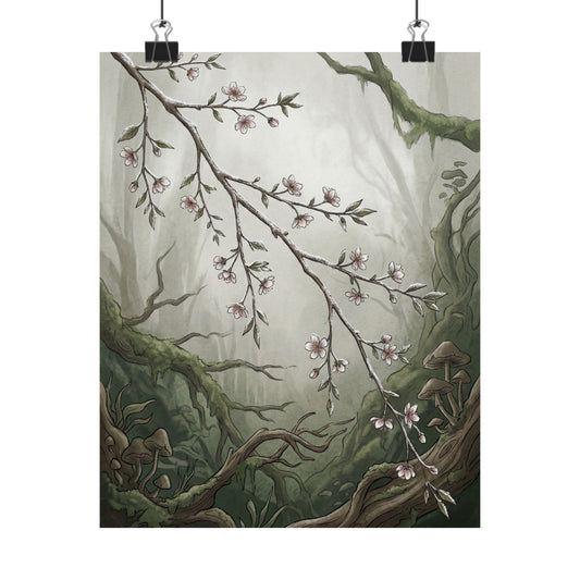Cherry Blossom Wall Art Print | Winter Cottagecore Forest Whimsy Art Art Print