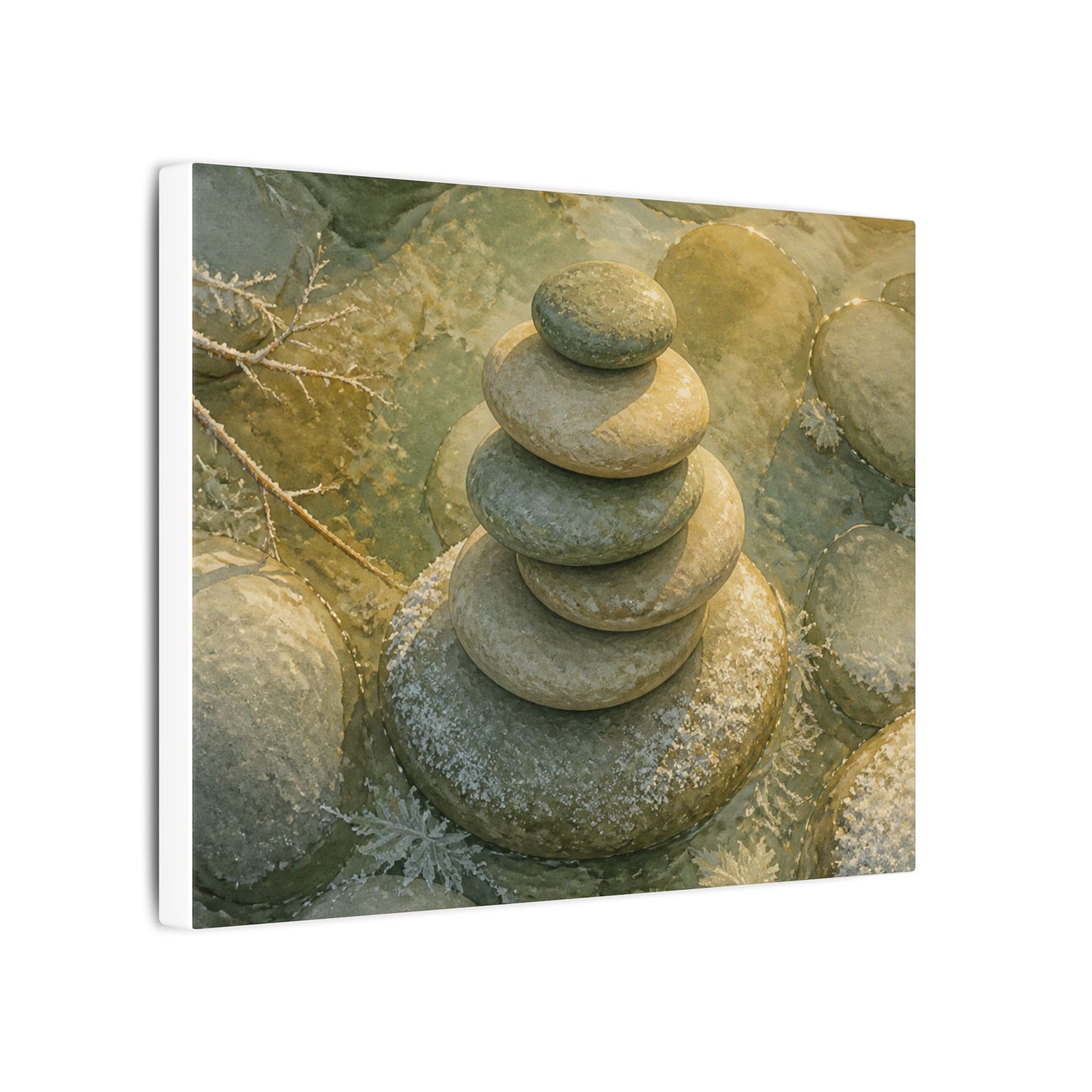 River Stones Watercolor Canvas Art | Elegant Japandi Art